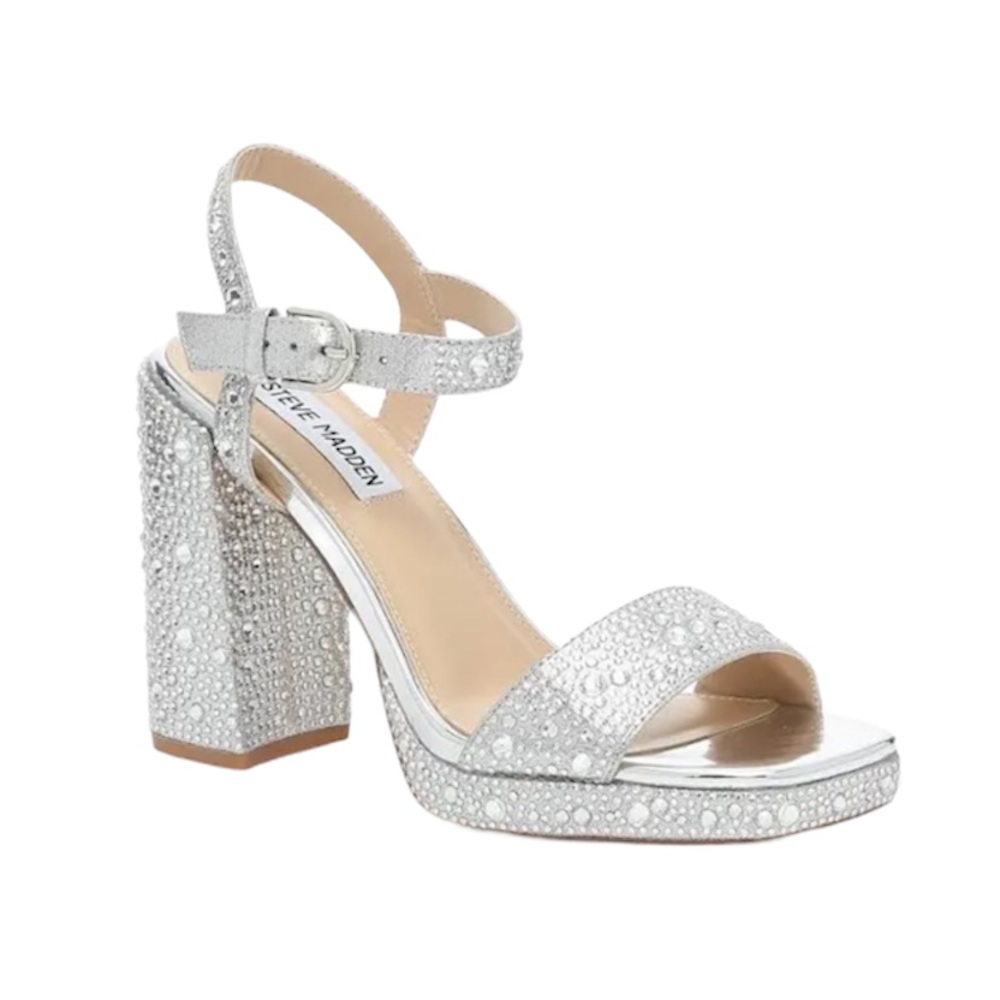 Steve Madden Oleya Silver Rhinestone Glass Upper Sandal